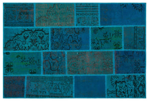 Apex Patchwork Carpet Turquoise 26606 120 x 180 cm